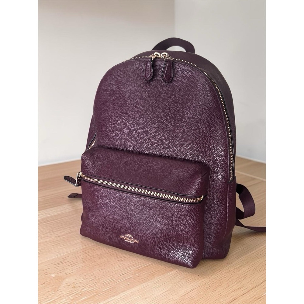 Coach Oxblood Burgundy Pebble Leather Nylon Backpack Travel Daypack 14"